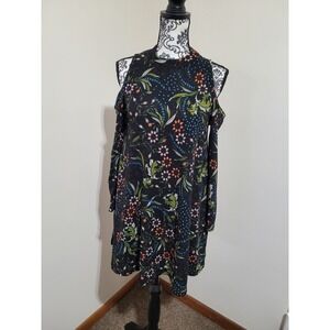 NWT Lani Cold Shoulder Dress Women Medium Black Floral Mock Neck Knit